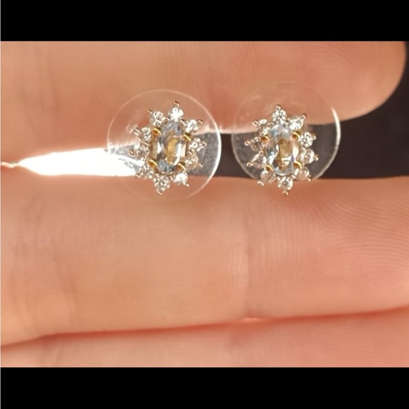 Aqua Marine 10k Earrings - Picture 1 of 9